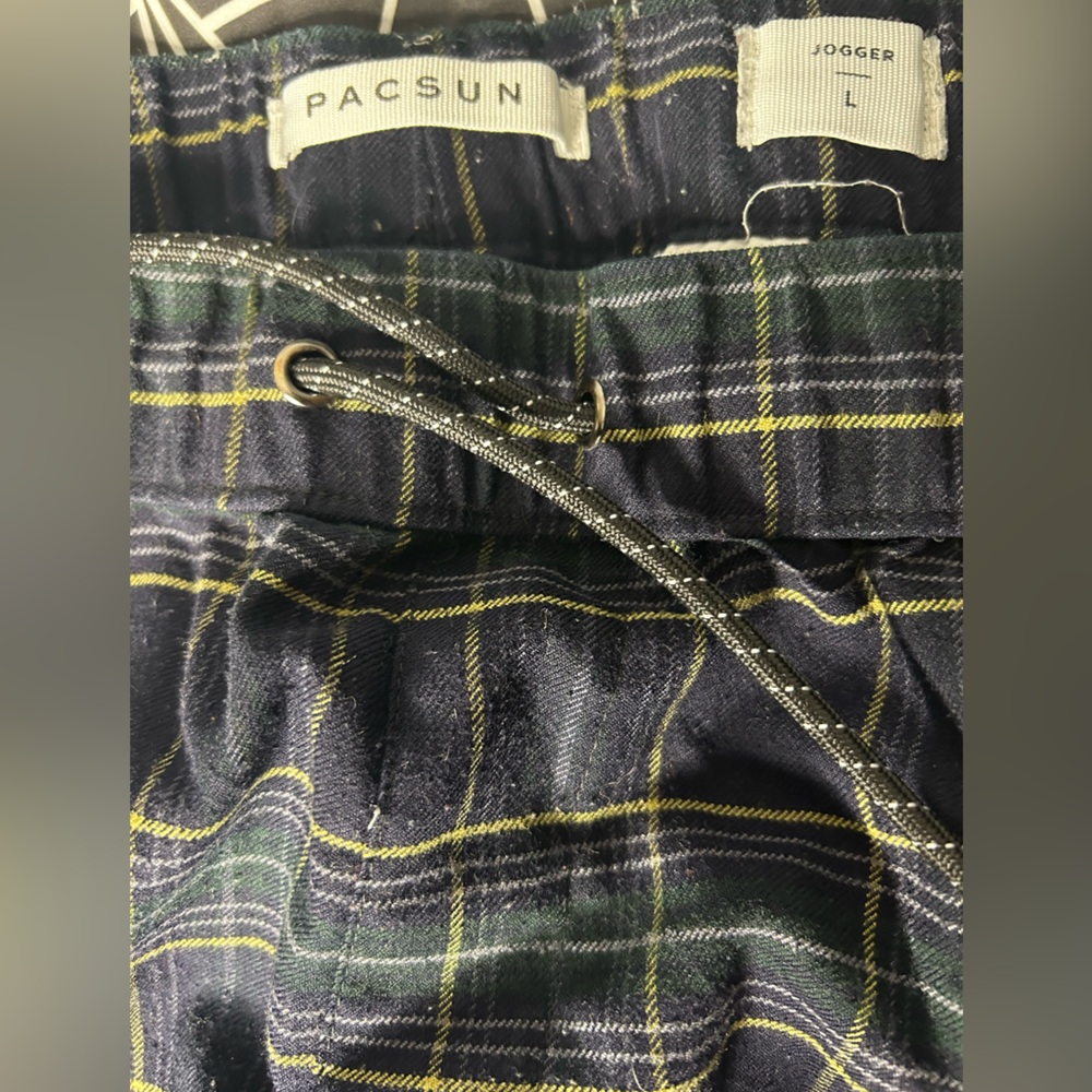 Pacsun Men's Plaid Joggers Slim Leg (L) Tapered Fit Blue